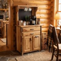 Rustic Coffee Cabinet: Some lifestyle images are created with AI for visualization purposes. Crafted from natural solid wood, each piece is unique and will vary.