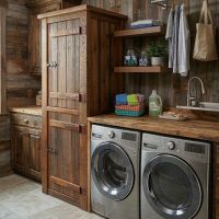 Rustic Linen Closet: Some lifestyle images are created with AI for visualization purposes. Crafted from natural solid wood, each piece is unique and will vary.