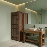 Wood Linen Closet: Some lifestyle images are created with AI for visualization purposes. Crafted from natural solid wood, each piece is unique and will vary.