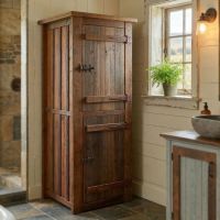 Barnwood Linen Closet: Some lifestyle images are created with AI for visualization purposes. Crafted from natural solid wood, each piece is unique and will vary.