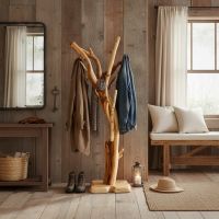 Juniper Coat Rack: Some lifestyle images are created with AI for visualization purposes. Crafted from natural solid wood, each piece is unique and will vary.