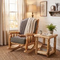 Rustic Rocking Chair: Some lifestyle images are created with AI for visualization purposes. Crafted from natural solid wood, each piece is unique and will vary.