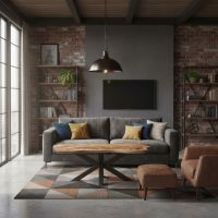 Rustic Coffee Table: Some lifestyle images are created with AI for visualization purposes. Crafted from natural solid wood, each piece is unique and will vary.