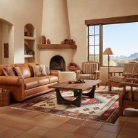 Southwestern Coffee Table: Some lifestyle images are created with AI for visualization purposes. Crafted from natural solid wood, each piece is unique and will vary.