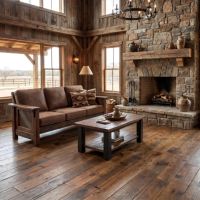 Modern Rustic Dining Table: Some lifestyle images are created with AI for visualization purposes. Crafted from natural solid wood, each piece is unique and will vary.