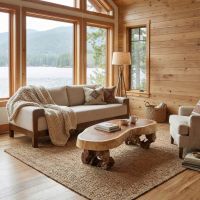 Rustic Coffee Table: Some lifestyle images are created with AI for visualization purposes. Crafted from natural solid wood, each piece is unique and will vary.