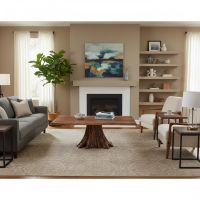 Cedar Stump Coffee Table: Some lifestyle images are created with AI for visualization purposes. Crafted from natural solid wood, each piece is unique and will vary.