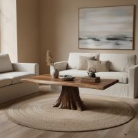 Rustic Coffee Table: Some lifestyle images are created with AI for visualization purposes. Crafted from natural solid wood, each piece is unique and will vary.