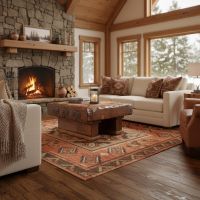 Rustic Wood Coffee Table: Some lifestyle images are created with AI for visualization purposes. Crafted from natural solid wood, each piece is unique and will vary.