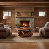 Rustic Coffee Table: Some lifestyle images are created with AI for visualization purposes. Crafted from natural solid wood, each piece is unique and will vary.