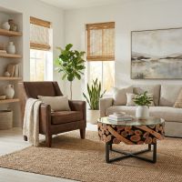 Organic Coffee Table: Some lifestyle images are created with AI for visualization purposes. Crafted from natural solid wood, each piece is unique and will vary.