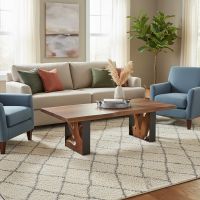 Slab Coffee Table: Some lifestyle images are created with AI for visualization purposes. Crafted from natural solid wood, each piece is unique and will vary.