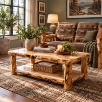 Aspen Coffee Table: Some lifestyle images are created with AI for visualization purposes. Crafted from natural solid wood, each piece is unique and will vary.