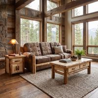 Rustic Coffee Table: Some lifestyle images are created with AI for visualization purposes. Crafted from natural solid wood, each piece is unique and will vary.