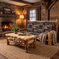 Rustic Coffee Table: Some lifestyle images are created with AI for visualization purposes. Crafted from natural solid wood, each piece is unique and will vary.