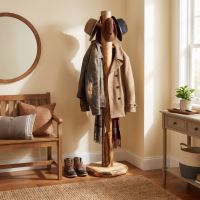 Log Coat Rack: Some lifestyle images are created with AI for visualization purposes. Crafted from natural solid wood, each piece is unique and will vary.