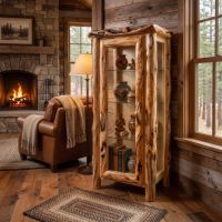 Curio Cabinet: Some lifestyle images are created with AI for visualization purposes. Crafted from natural solid wood, each piece is unique and will vary.