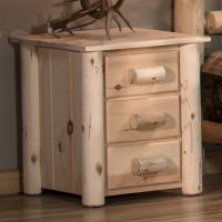 Lakeland Frontier 3 Drawer Log Nightstand--Unfinished