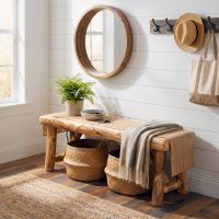 Rustic Bench: Some lifestyle images are created with AI for visualization purposes. Crafted from natural solid wood, each piece is unique and will vary.