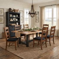 Upholstered Dining Chair: Some lifestyle images are created with AI for visualization purposes. Crafted from natural solid wood, each piece is unique and will vary.