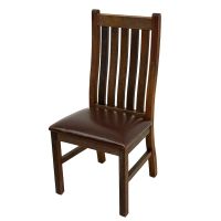 Modern Reclaimed Wood Dining Chair - Natural Clear Finish - Burnt Umber Cypress Leather