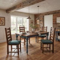 Rustic Upholstered Dining Chair: Some lifestyle images are created with AI for visualization purposes. Crafted from natural solid wood, each piece is unique and will vary.