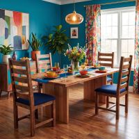 Rustic Upholstered Dining Chair: Some lifestyle images are created with AI for visualization purposes. Crafted from natural solid wood, each piece is unique and will vary.