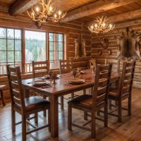 Rustic Upholstered Dining Chair: Some lifestyle images are created with AI for visualization purposes. Crafted from natural solid wood, each piece is unique and will vary.