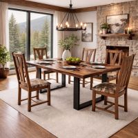 Cowhide Upholstered Dining Chair: Some lifestyle images are created with AI for visualization purposes. Crafted from natural solid wood, each piece is unique and will vary.