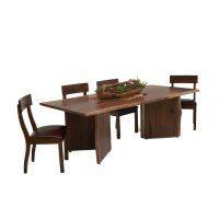 Salvadore Golden Walnut Upholstered Dining Chair - Burnt Umber Cypress Brown Leather Seat