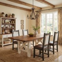 Farmhouse Dining Chair: Some lifestyle images are created with AI for visualization purposes. Crafted from natural solid wood, each piece is unique and will vary.
