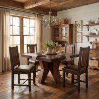 Rustic Dining Chair: Some lifestyle images are created with AI for visualization purposes. Crafted from natural solid wood, each piece is unique and will vary.