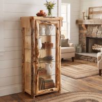 Log Display Cabinet: Some lifestyle images are created with AI for visualization purposes. Crafted from natural solid wood, each piece is unique and will vary.