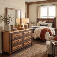 Farmhouse Dresser: Some lifestyle images are created with AI for visualization purposes. Crafted from natural solid wood, each piece is unique and will vary.
