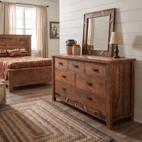 Rustic Mosaic Dresser: Some lifestyle images are created with AI for visualization purposes. Crafted from natural solid wood, each piece is unique and will vary.