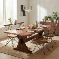 Modern Copper Dining Table: Some lifestyle images are created with AI for visualization purposes. Crafted from natural solid wood, each piece is unique and will vary.