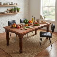 Modern Copper Dining Table: Some lifestyle images are created with AI for visualization purposes. Crafted from natural solid wood, each piece is unique and will vary.