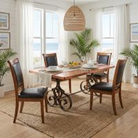 Modern Copper Dining Table: Some lifestyle images are created with AI for visualization purposes. Crafted from natural solid wood, each piece is unique and will vary.
