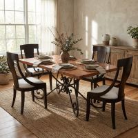 Copper Dining Table: Some lifestyle images are created with AI for visualization purposes. Crafted from natural solid wood, each piece is unique and will vary.