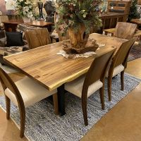Industrial Rustic Live Edge Natural Wood Dining Table - Golden Walnut Table Top - Natural Clear Table Top Finish