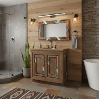 Rustic Barnwood Mirror: Some lifestyle images are created with AI for visualization purposes. Crafted from natural solid wood, each piece is unique and will vary.
