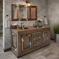 Bathroom Mirror: Some lifestyle images are created with AI for visualization purposes. Crafted from natural solid wood, each piece is unique and will vary.