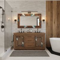 Mosaic Vanity: Some lifestyle images are created with AI for visualization purposes. Crafted from natural solid wood, each piece is unique and will vary.