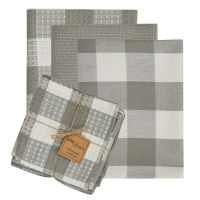 Dove Gray Checkered 4 Piece Kitchen Towel Set