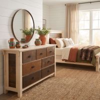 Rustic Farmhouse Dresser: Some lifestyle images are created with AI for visualization purposes. Crafted from natural solid wood, each piece is unique and will vary.