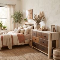 Rustic Farmhouse Dresser: Some lifestyle images are created with AI for visualization purposes. Crafted from natural solid wood, each piece is unique and will vary.