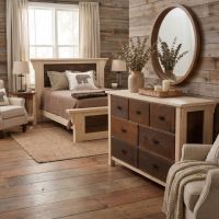 Rustic Farmhouse Dresser: Some lifestyle images are created with AI for visualization purposes. Crafted from natural solid wood, each piece is unique and will vary.