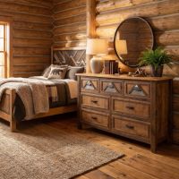 Rustic Barnwood Dresser: Some lifestyle images are created with AI for visualization purposes. Crafted from natural solid wood, each piece is unique and will vary.