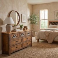 Rustic Barnwood Dresser: Some lifestyle images are created with AI for visualization purposes. Crafted from natural solid wood, each piece is unique and will vary.