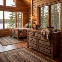 Rustic Barnwood Dresser: Some lifestyle images are created with AI for visualization purposes. Crafted from natural solid wood, each piece is unique and will vary.